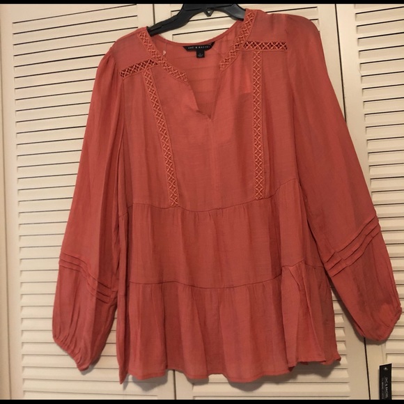 Zac & Rachel NWT Long Sleeve V-neck Top In Size Large. Color is Apricot Brandy. - Picture 1 of 13